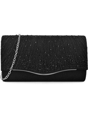 Women's C Black Suede Envelope Clutch Purse Formal Evening Wedding Party Bag
